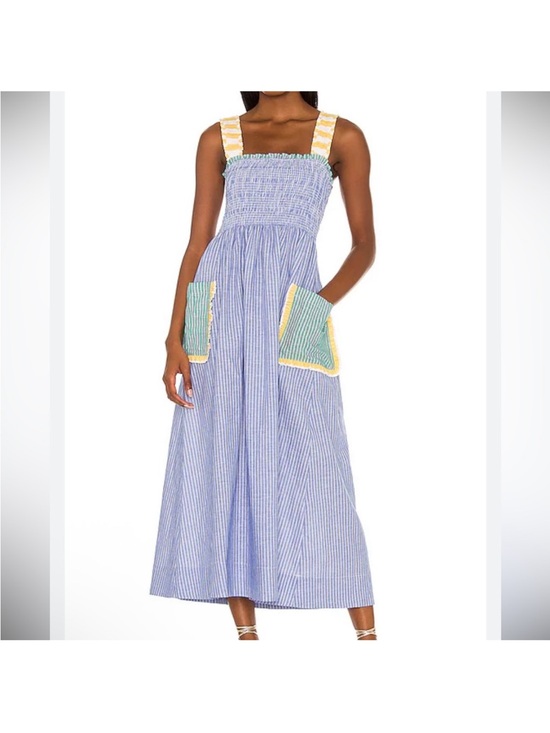 RHODE Dresses & Skirts - RHODE Ollie Yellow, Green  Blue Stripe Smocked Midi Dress with Contrast Pockets